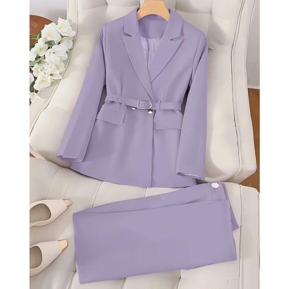 NWT ~ Women's 2 Piece Violet Purple Lined Business Pant Suit & Belt ~ Size XL - Picture 1 of 5